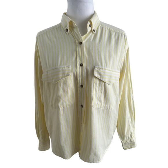 Parallel Lines Pale Yellow Striped Button Down Shirt  90s I M - Picture 1 of 7